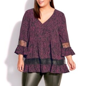 AVENUE 26/28W Shiraz Eden Lace Print 3/4 Sleeve Top 4A12.8